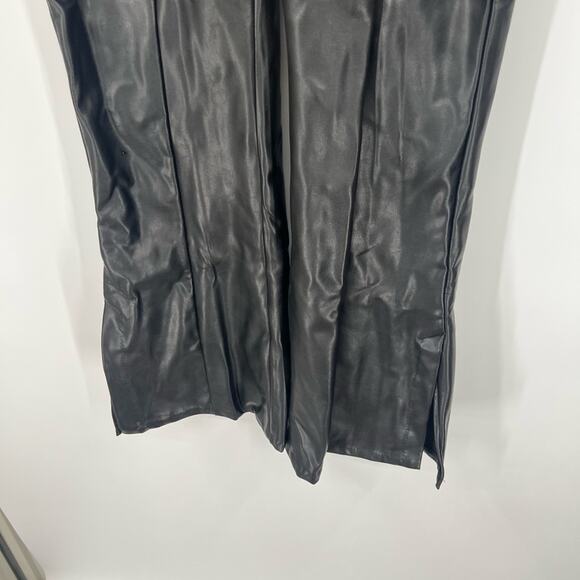 Abercrombie & Fitch Vegan Leather Black Flared High Waisted Pants Slits - Picture 4 of 6